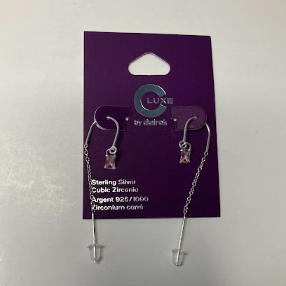 Pink CZ Threader Earrings